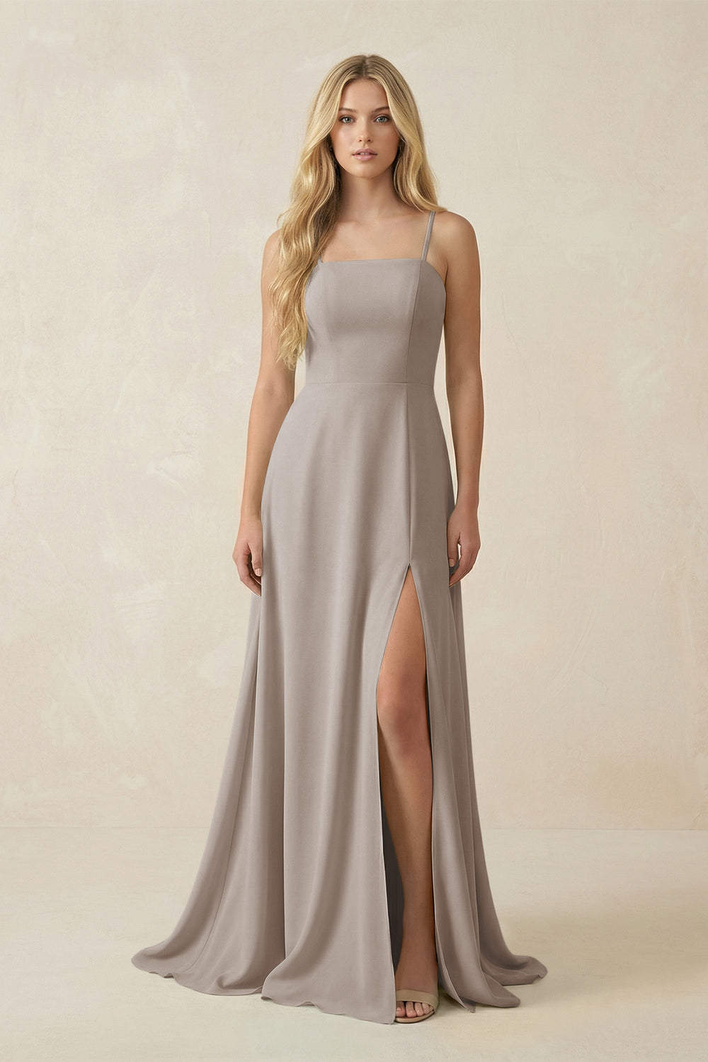 Spaghetti Strap Chiffon A-Line Bridesmaid Dress in Frost