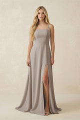 Frost Spaghetti Strap Chiffon A-Line Bridesmaid Dress | KISSBRIDAL