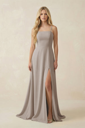 Frost Spaghetti Strap Chiffon A-Line Bridesmaid Dress | KISSBRIDAL