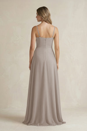 Frost Spaghetti Strap Ruffled A-Line Chiffon Bridesmaid Dress (2) | KISSBRIDAL