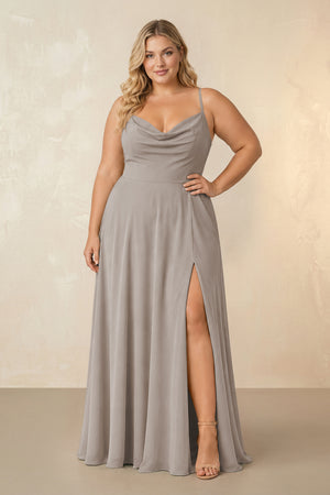 Frost Spaghetti Straps Chiffon A-Line Bridesmaid Dress [sizeplus] | KISSBRIDAL