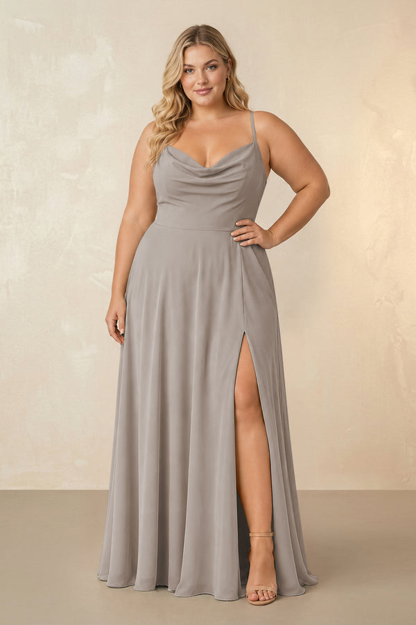 Frost Spaghetti Straps Chiffon A-Line Bridesmaid Dress [sizeplus] | KISSBRIDAL