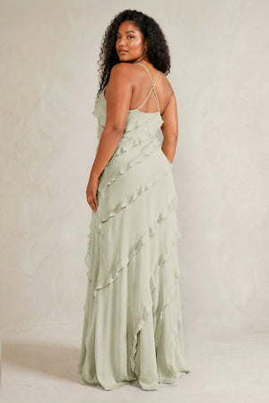 Frost Spaghetti Straps Sheath Stain Ruffled Bridesmaid Dress (4) | KISSBRIDAL[sizeplus]