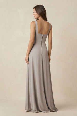 Frost Square Neck A-Line Bridesmaid Dress With Slit (2) | KISSBRIDAL
