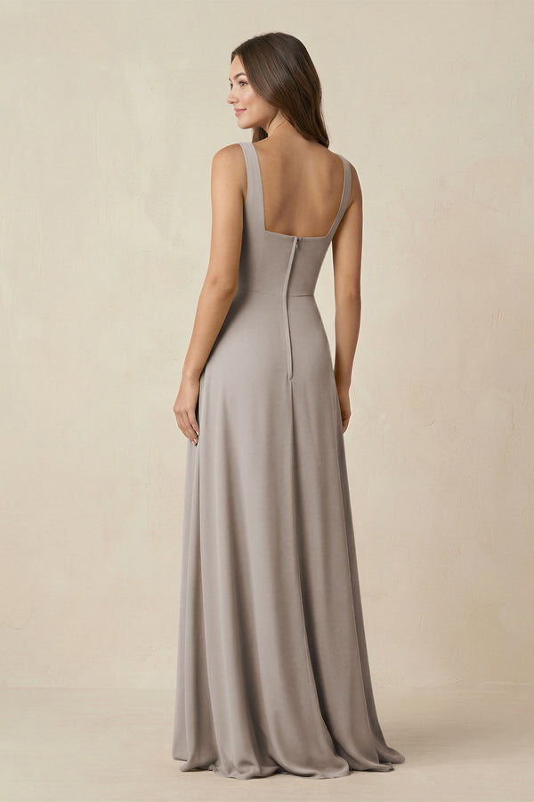 Frost Square Neck A-Line Bridesmaid Dress With Slit (2) | KISSBRIDAL