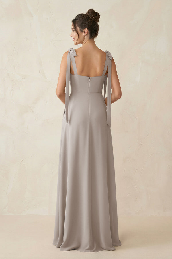 Frost Square Neck Sheath Chiffon Bridesmaid Dress with Bow (2) | KISSBRIDAL