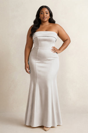 Frost Strapless Satin Mermaid Bridesmaid Dress (3) [sizeplus] | KISSBRIDAL