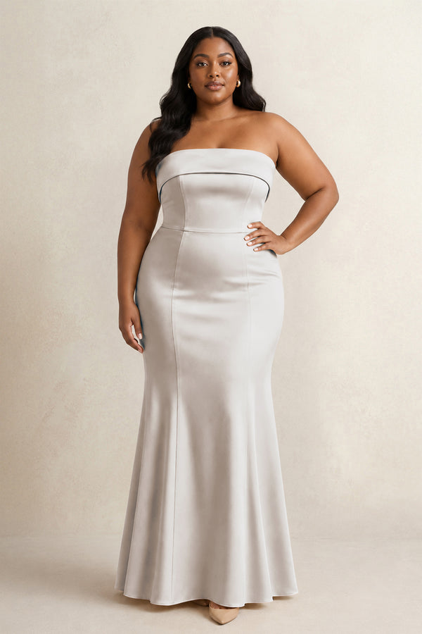 Frost Strapless Satin Mermaid Bridesmaid Dress (3) [sizeplus] | KISSBRIDAL