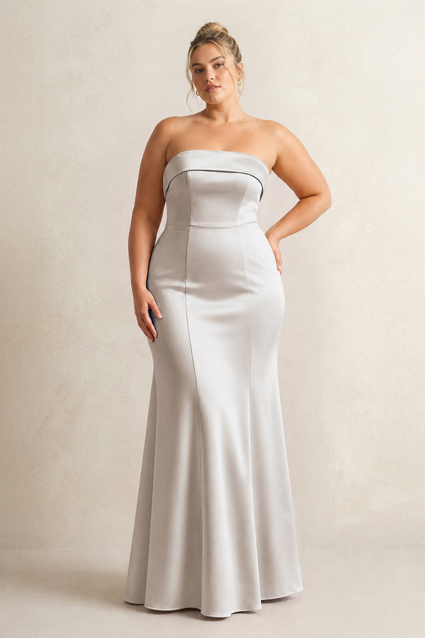 Frost Strapless Satin Mermaid Bridesmaid Dress [sizeplus] | KISSBRIDAL
