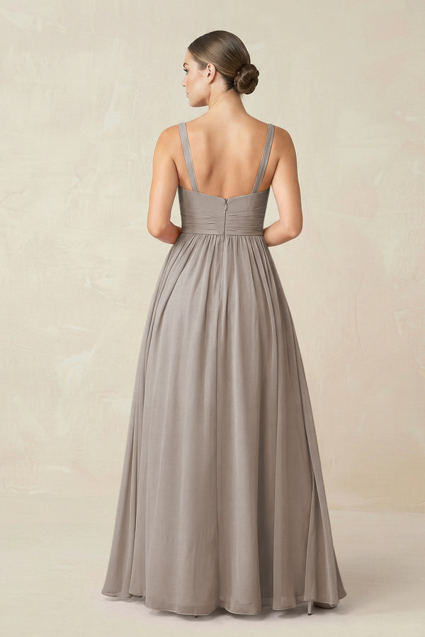 Frost Sweetheart A-Line Chiffon Bridesmaid Dress with Slit in Frost (2) | KISSBRIDAL