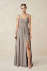 Frost Sweetheart A-Line Chiffon Bridesmaid Dress with Slit in Frost | KISSBRIDAL