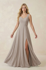Frost Sweetheart A-Line Chiffon Long Bridesmaid Dress | KISSBRIDAL