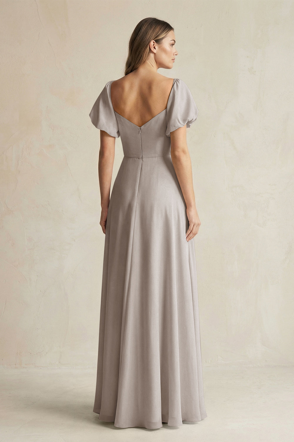 Sweetheart Puff Sleeve A-Line Chiffon Bridesmaid Dress in Frost