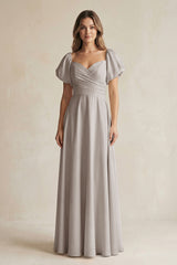 Frost Sweetheart Puff Sleeve A-Line Chiffon Bridesmaid Dress | KISSBRIDAL