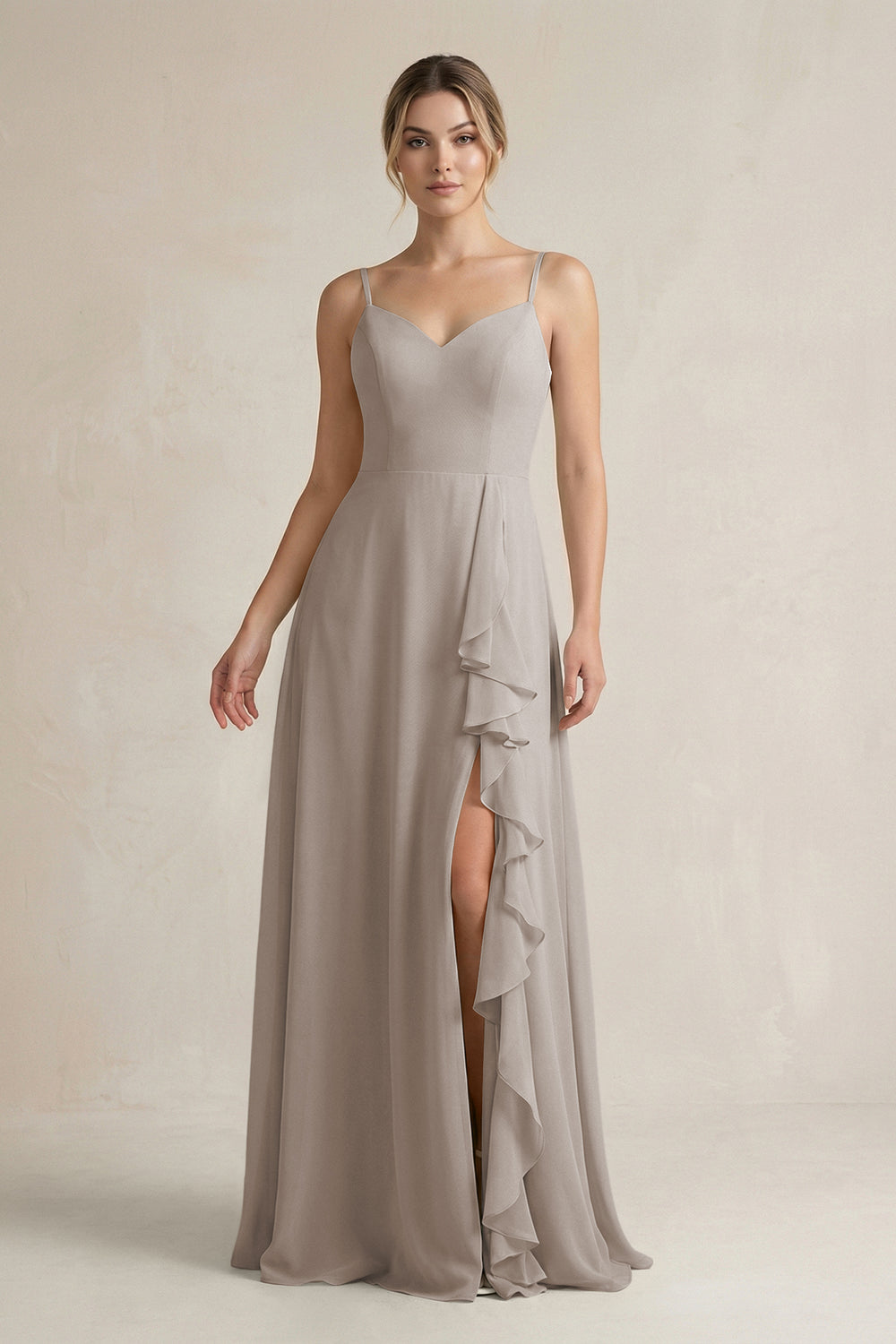 Sweetheart Ruffled A-Line Chiffon Bridesmaid Dress with Slit in Frost