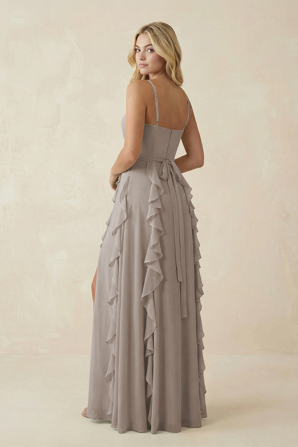 Frost Tiered Ruffle A-Line Chiffon Bridesmaid Dress (2) | KISSBRIDAL