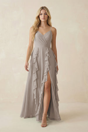 Frost Tiered Ruffle A-Line Chiffon Bridesmaid Dress | KISSBRIDAL