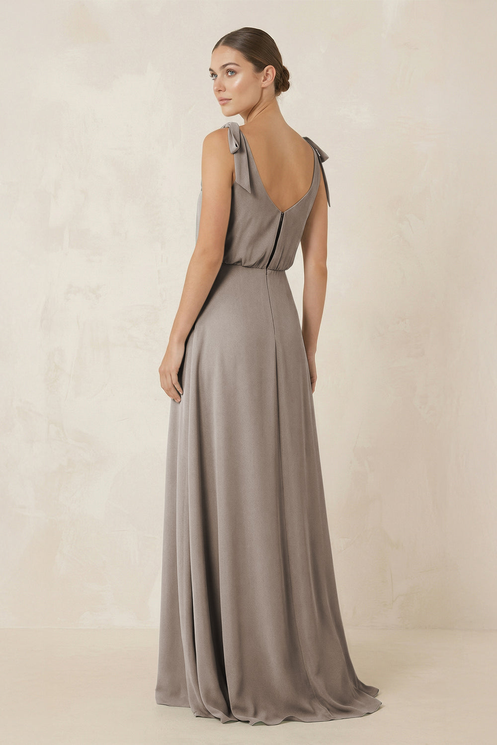 V-Neck A-Line Chiffon Bridesmaid Dress in Frost