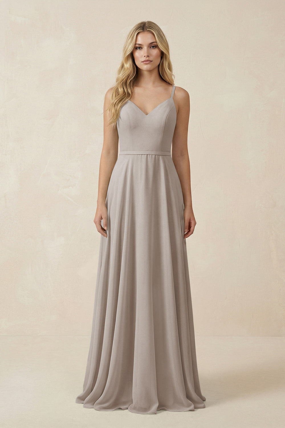 V-Neck A-Line Chiffon Bridesmaid Dress with Crisscross Back in Frost