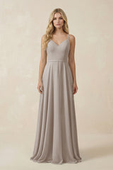 Frost V-Neck A-Line Chiffon Bridesmaid Dress with Crisscross Back | KISSBRIDAL