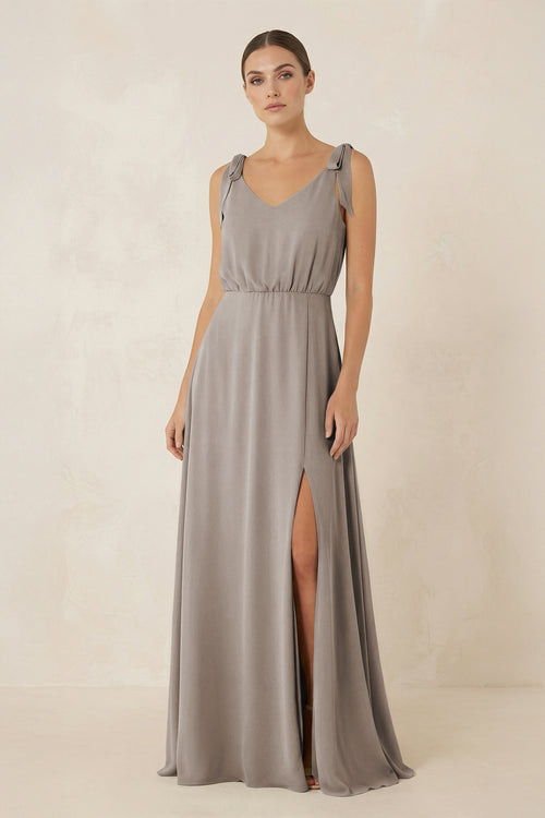 Frost V-Neck A-Line Chiffon Bridesmaid Dress | KISSBRIDAL