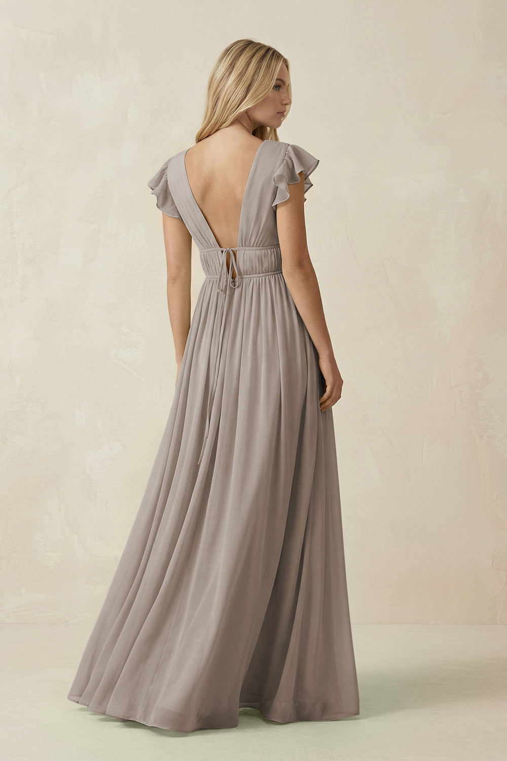 V-Neck A-Line Chiffon Cap Sleeves Bridesmaid Dress in Frost