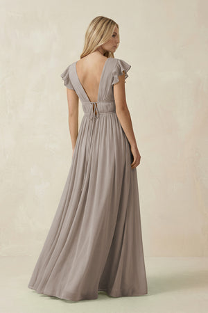 Frost V-Neck A-Line Chiffon Cap Sleeves Bridesmaid Dress (2) | KISSBRIDAL