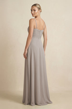 Frost V-Neck A-Line Chiffon Pleated Bridesmaid Dress (2) | KISSBRIDAL
