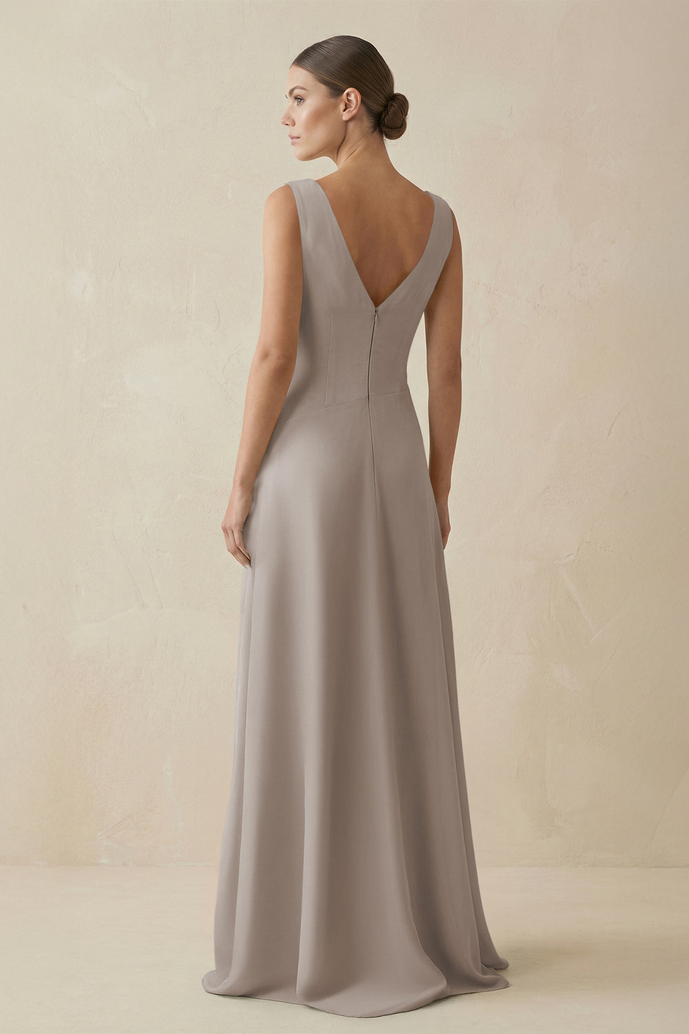 V-Neck A-Line Chiffon Ruffled Bridesmaid Dress in Frost