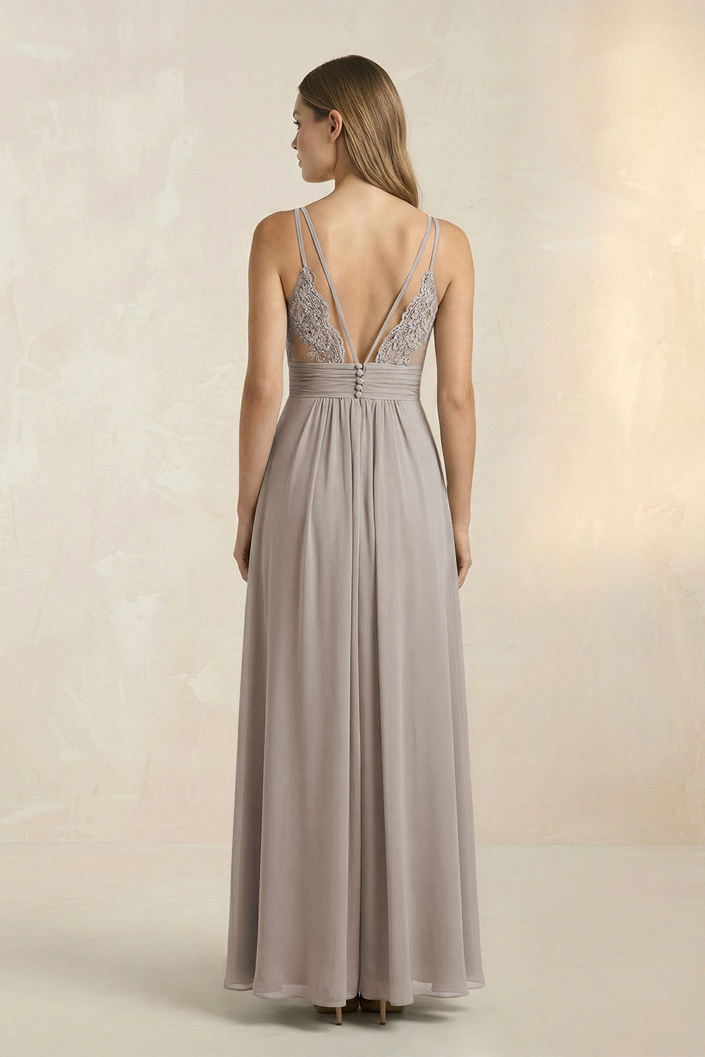 V-Neck A-Line Pleated Chiffon Bridesmaid Dress in Frost