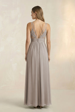 Frost V-Neck A-Line Pleated Chiffon Bridesmaid Dress (2) | KISSBRIDAL