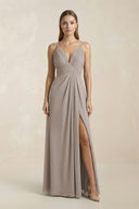 Frost V-Neck A-Line Pleated Chiffon Bridesmaid Dress | KISSBRIDAL