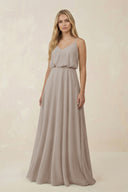 Frost V-Neck Blouson A-Line Chiffon Bridesmaid Dress | KISSBRIDAL
