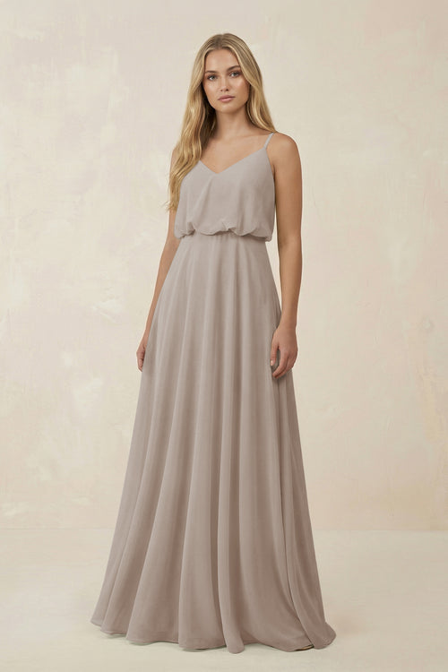 Frost V-Neck Blouson A-Line Chiffon Bridesmaid Dress | KISSBRIDAL