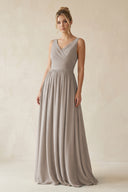 Frost V-Neck Chiffon A-Line Long Bridesmaid Dress | KISSBRIDAL