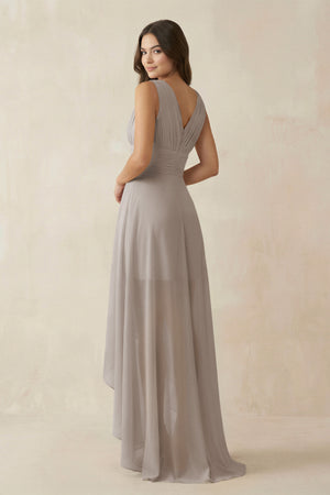 Frost V-Neck High-Low Chiffon Bridesmaid Dress (2) | KISSBRIDAL
