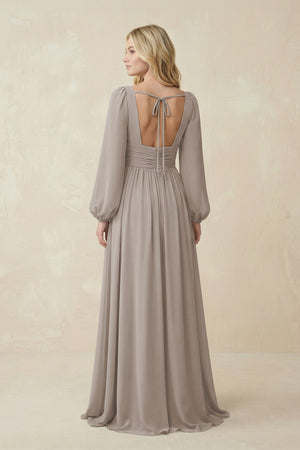 Frost V-Neck Long Sleeve A-Line Chiffon Bridesmaid Dress (2) | KISSBRIDAL