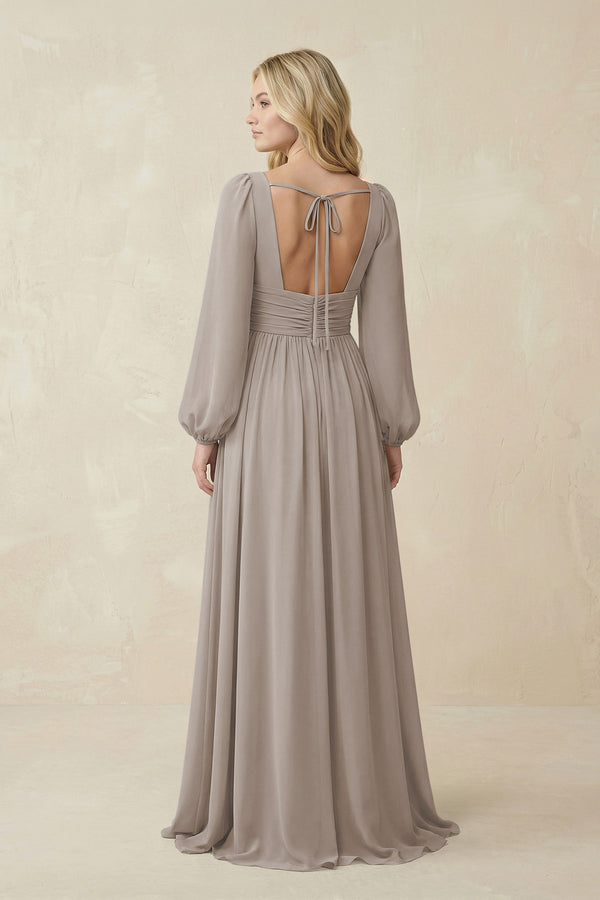 Frost V-Neck Long Sleeve A-Line Chiffon Bridesmaid Dress (2) | KISSBRIDAL