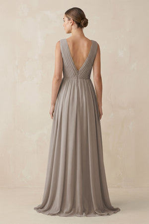 Frost V-Neck Pleated A-Line Chiffon Bridesmaid Dress (2) | KISSBRIDAL