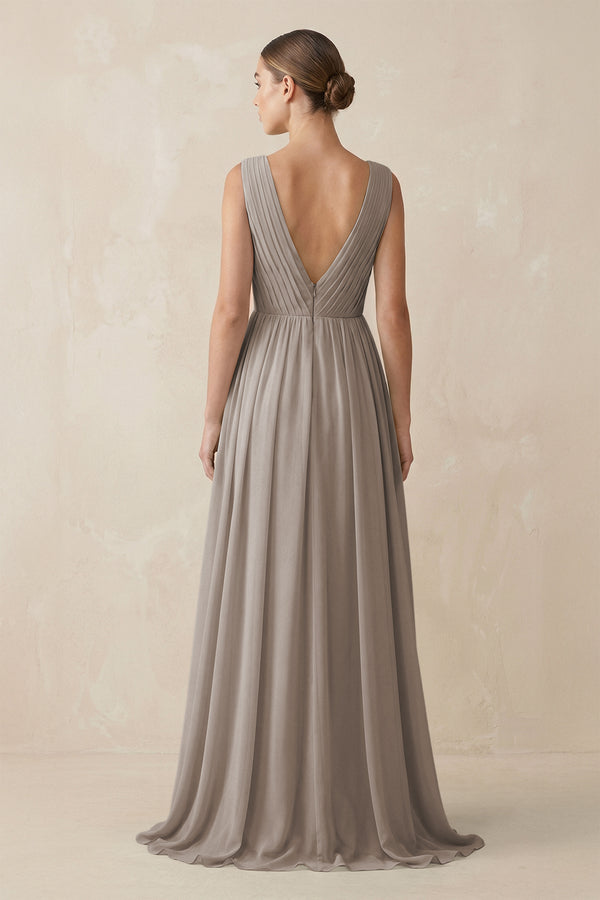 Frost V-Neck Pleated A-Line Chiffon Bridesmaid Dress (2) | KISSBRIDAL
