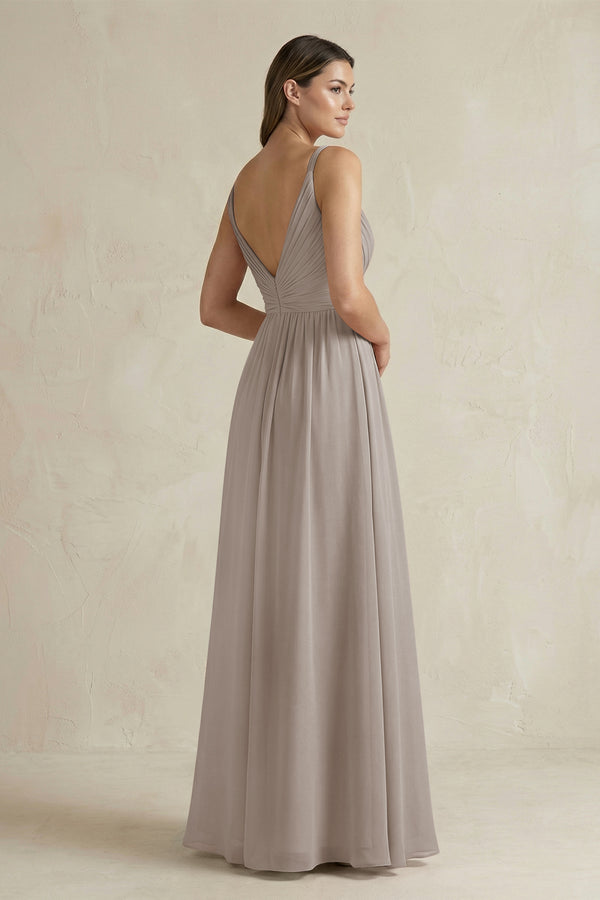 Frost V-Neck Pleated A-Line Chiffon Bridesmaid Dress (2) | KISSBRIDAL