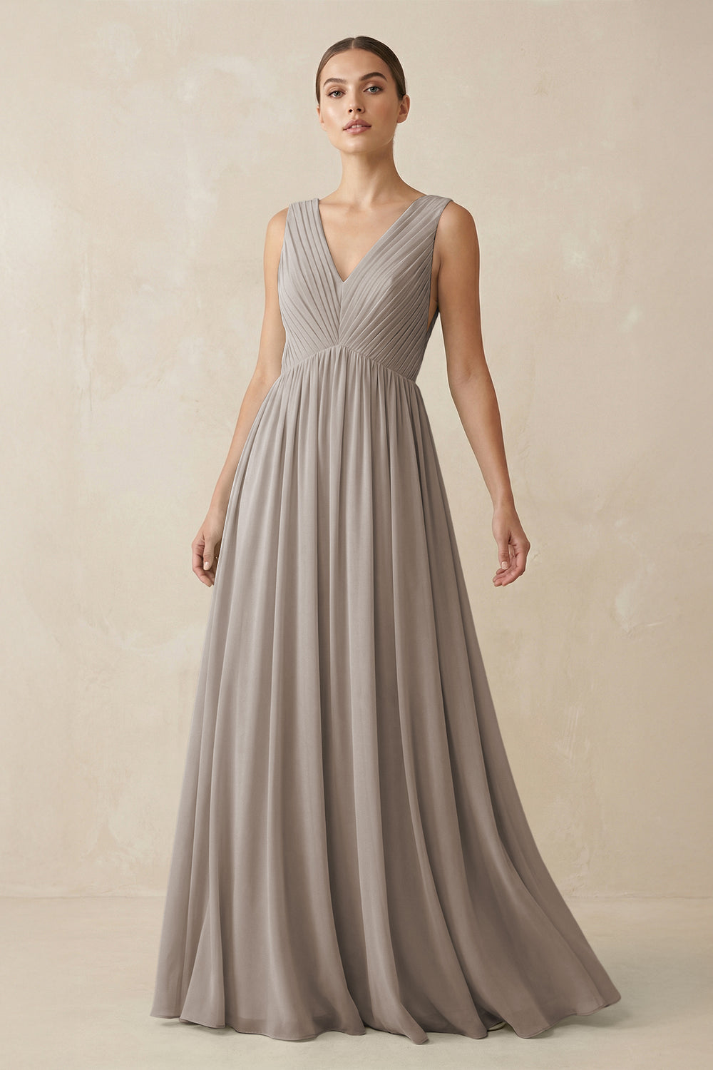 V-Neck Pleated A-Line Chiffon Bridesmaid Dress in Frost
