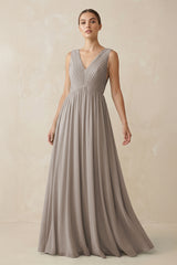 Frost V-Neck Pleated A-Line Chiffon Bridesmaid Dress | KISSBRIDAL