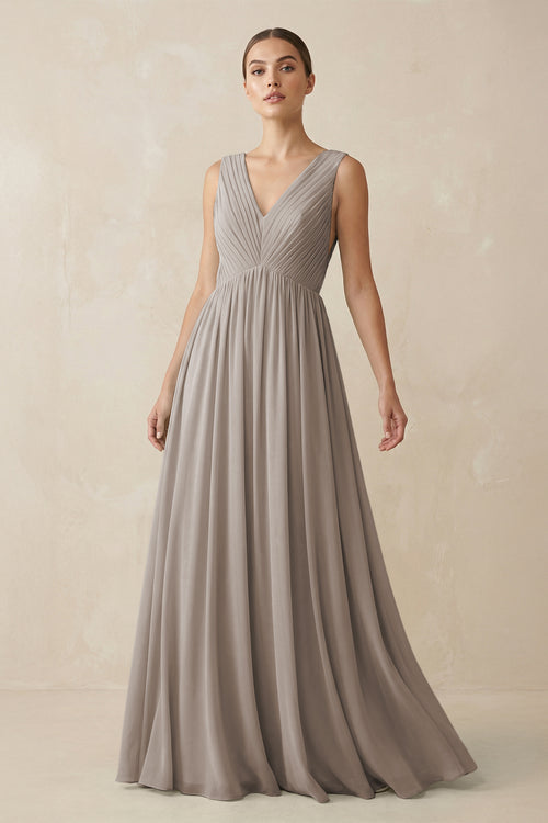 Frost V-Neck Pleated A-Line Chiffon Bridesmaid Dress | KISSBRIDAL