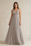Frost V-Neck Pleated A-Line Chiffon Bridesmaid Dress | KISSBRIDAL