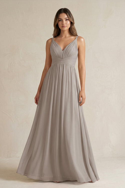 Frost V-Neck Pleated A-Line Chiffon Bridesmaid Dress | KISSBRIDAL