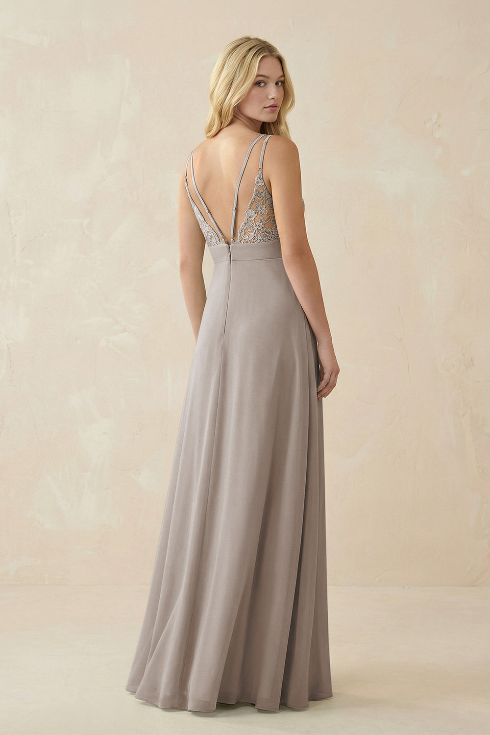 V-Neck Ruched Chiffon Bridesmaid Dress with Slit in Frost