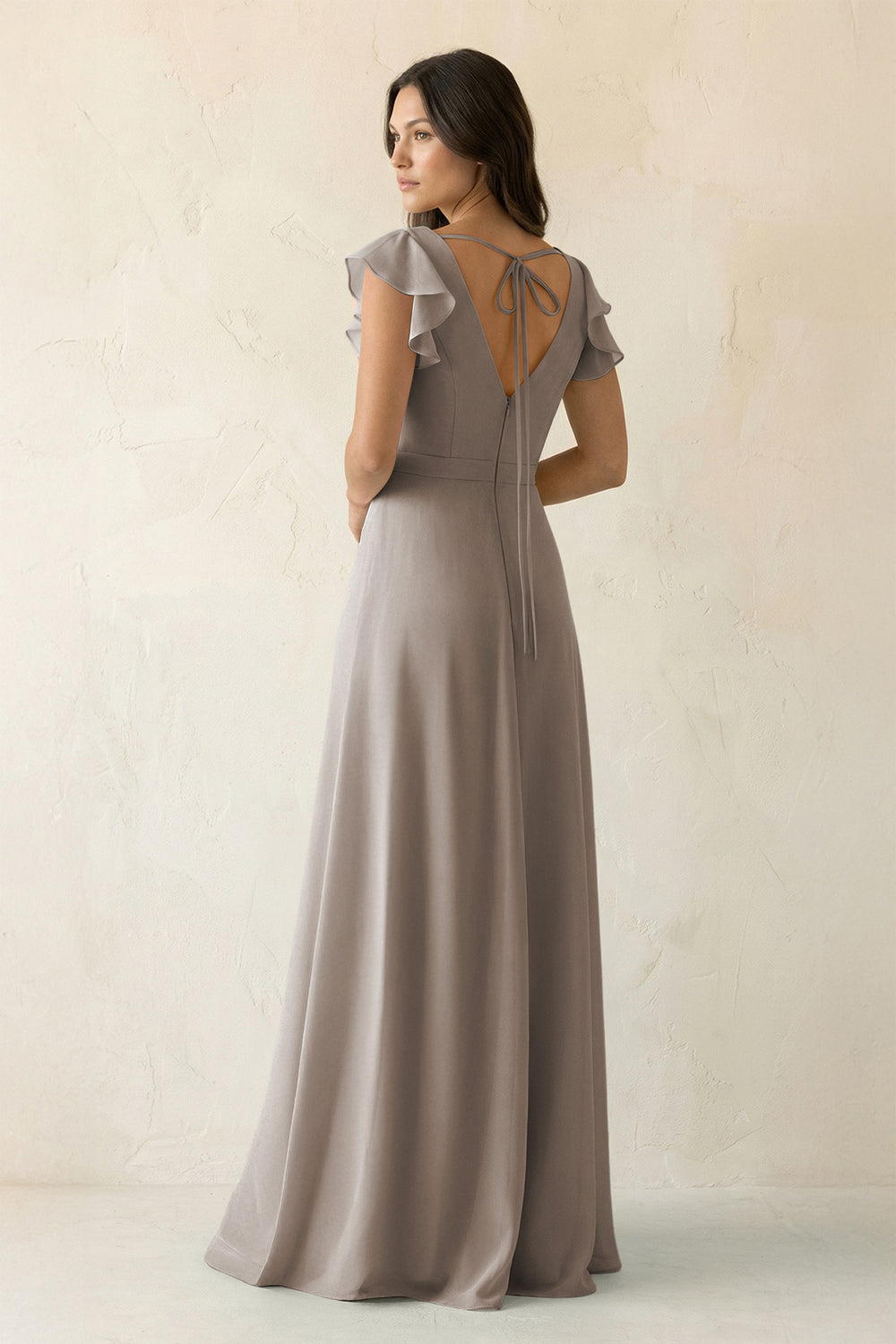 V-Neck Ruffled A-Line Chiffon Bridesmaid Dress in Frost