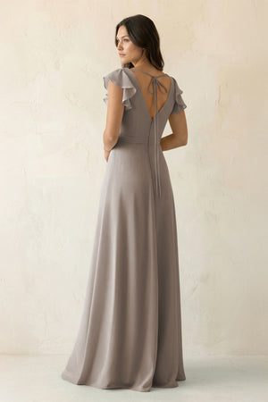 Frost V-Neck Ruffled A-Line Chiffon Bridesmaid Dress (2) | KISSBRIDAL