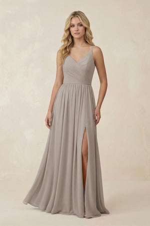 Frost V-Neck Spaghetti Strap A-Line Chiffon Bridesmaid Dress | KISSBRIDAL